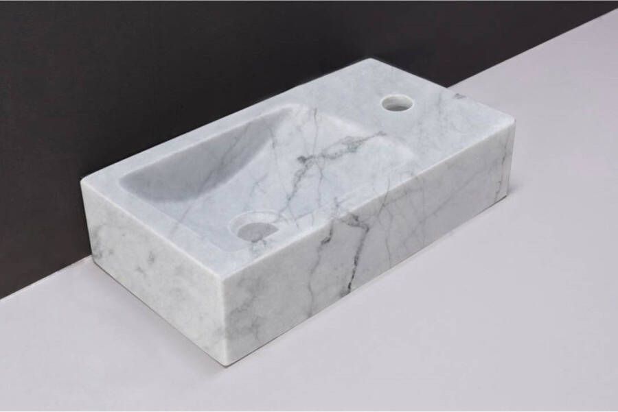 Forzalaqua Fontein Venetia Carrara Gepolijst Kraangat Rechts 40x22x10 cm