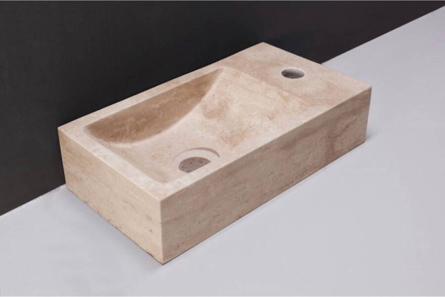 Forzalaqua Fontein Venetia Travertin Gezoet Zonder Kraangat Rechts 40x22x10 cm