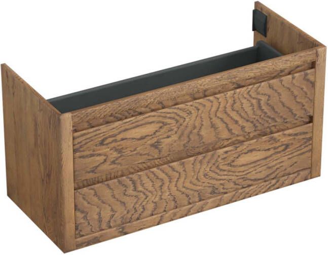 Forzalaqua Gela 2.0 wastafelonderkast 120x51x60cm met 2 softclose greeploze lades Massief Eiken Castle Brown 8070690