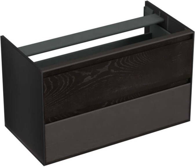 Forzalaqua Reno 2.0 wastafelonderkast 100x51x60cm met 2 softclose greeploze lades Massief Eiken Black oiled 8070235