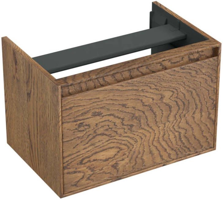 Forzalaqua Reno 2.0 wastafelonderkast 59.5x39.5x40cm met 1 softclose greeploze lade Massief Eiken Castle Brown 8070770