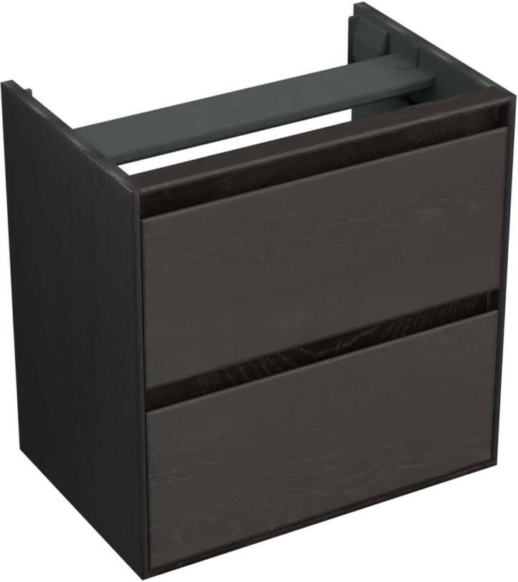Forzalaqua Reno 2.0 wastafelonderkast 59.5x39.5x60cm met 2 softclose greeploze lades Massief Eiken Black oiled 8070225
