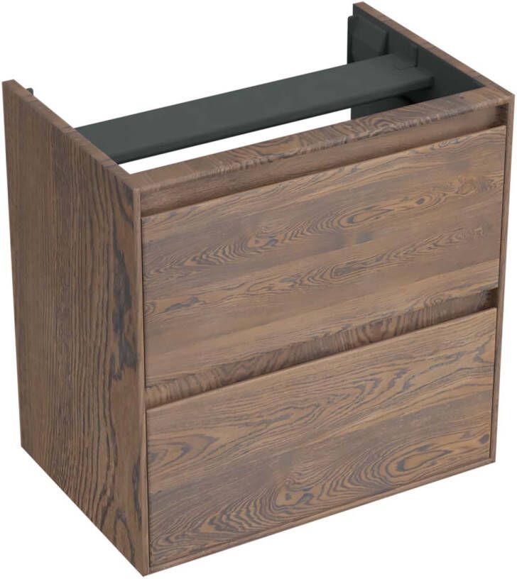 Forzalaqua Reno 2.0 wastafelonderkast 59.5x39.5x60cm met 2 softclose greeploze lades Massief Eiken Havanna 8071375