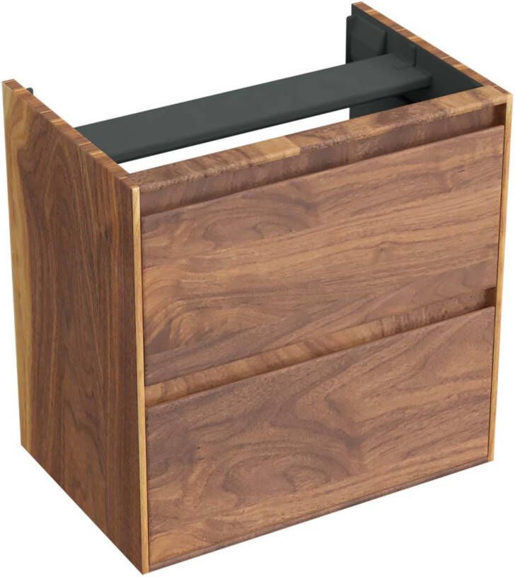 Forzalaqua Reno 2.0 wastafelonderkast 59.5x39.5x60cm met 2 softclose greeploze lades Massief Eiken Pure Walnut 8070520