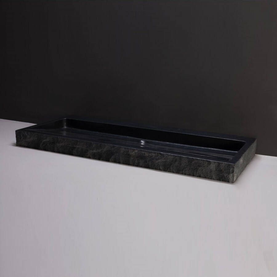Forzalaqua Wastafel Palermo Graniet Gezoet Gekapt Zonder Kraangat Zwart 100 5x51 5x9 cm