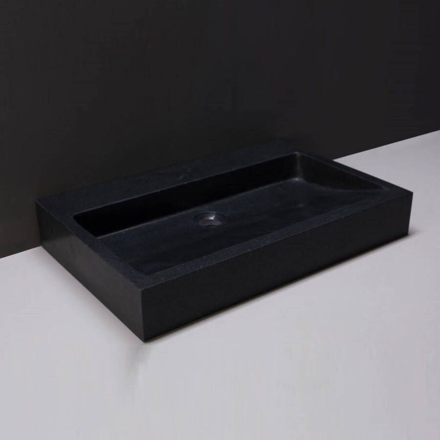 Forzalaqua Wastafel Palermo Graniet Gezoet Zonder Kraangat Zwart 60x40x9 cm