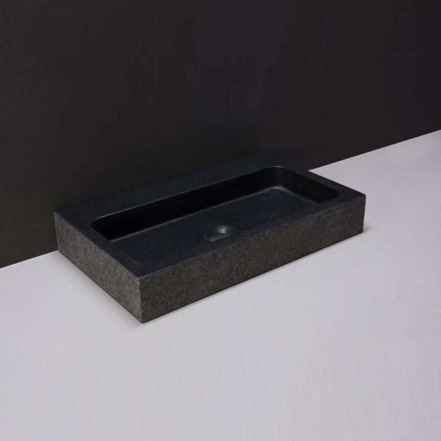 Forzalaqua Wastafel Taranto Graniet Gezoet Gebrand Met Kraangat Zwart 50x30x8 cm