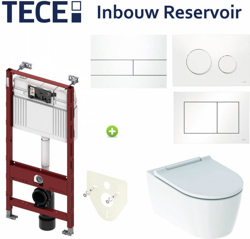 Geberit TECE Profile Inbouwreservoir Toiletset ONE Rimless Diepspoel Turboflush Wit met drukplaat