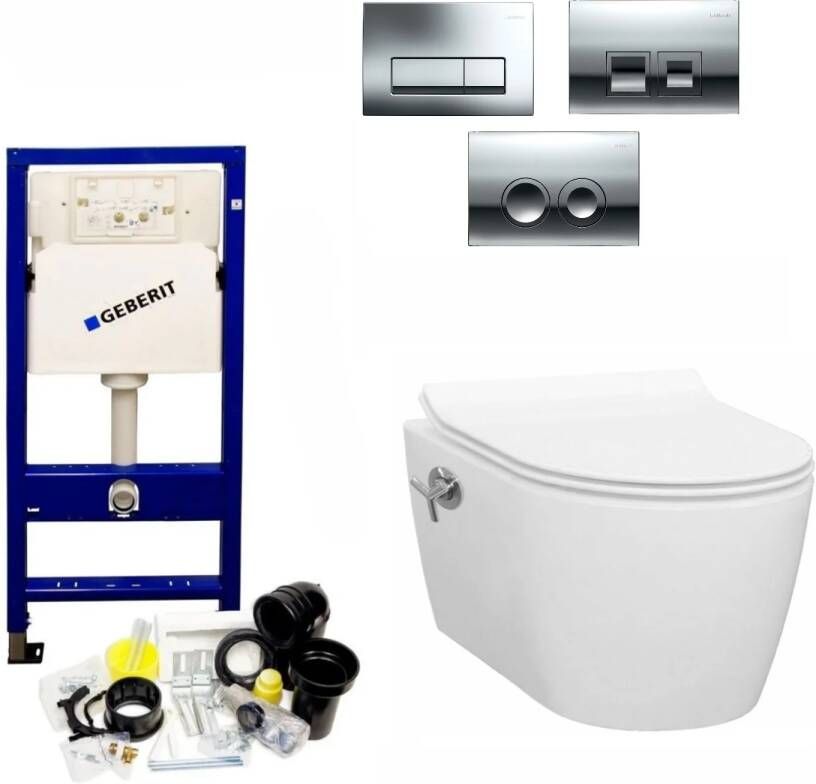 Geberit UP100 Toiletset 18 Idevit Alfa Met Bidet Rimfree En Drukplaat