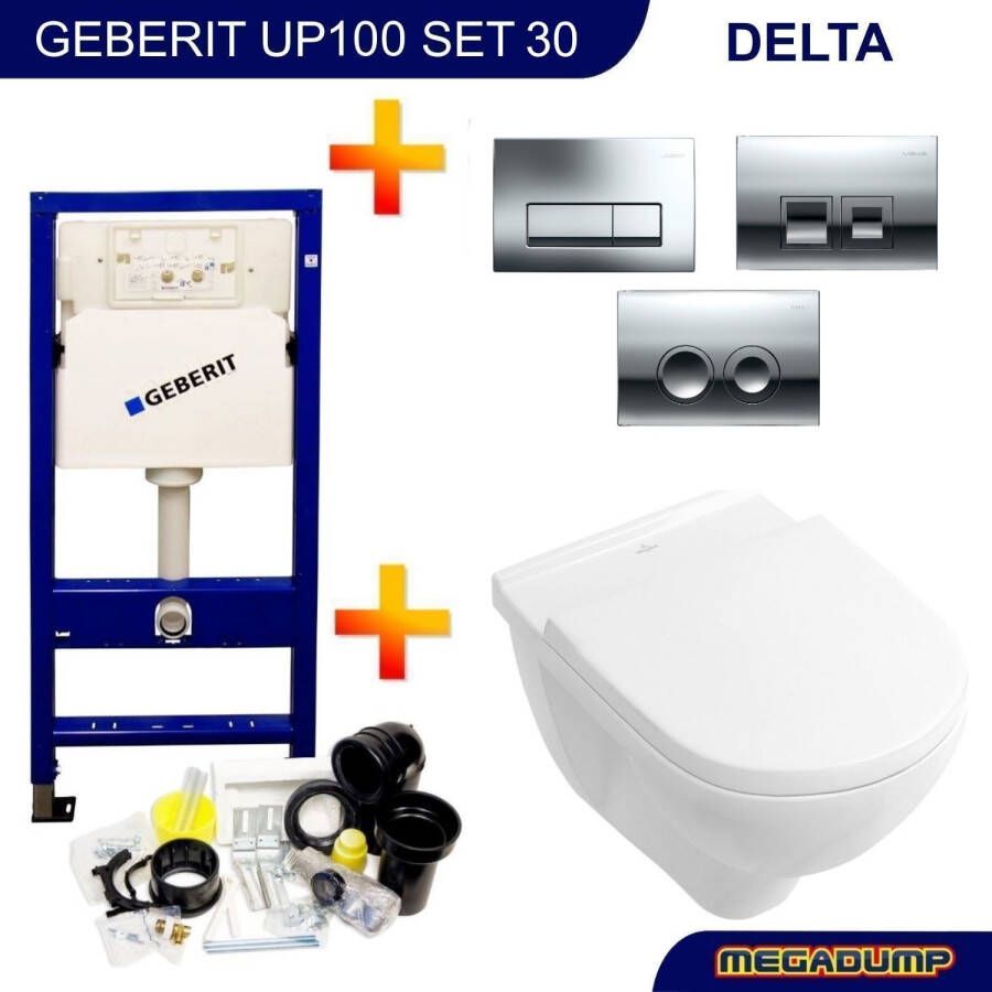Geberit Up100 Toiletset 30 Villeroy & Boch O.Novo Directflush Met Bril En Drukplaat - Foto 2