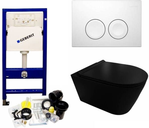 Geberit UP100 Toiletset 35 Civita Black Rimless Mat Zwart Met bril En Drukplaat