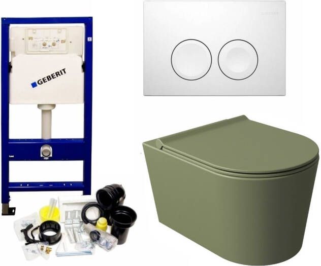 Geberit UP100 Toiletset set49 Civita Randloos Mat Legergroen Met Delta drukplaat