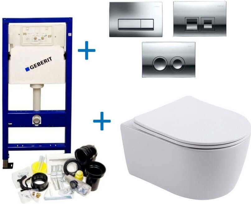 Geberit up100 Toiletset BWS Mudo | Randloos met Zitting | Mat Wit | Delta Drukplaat