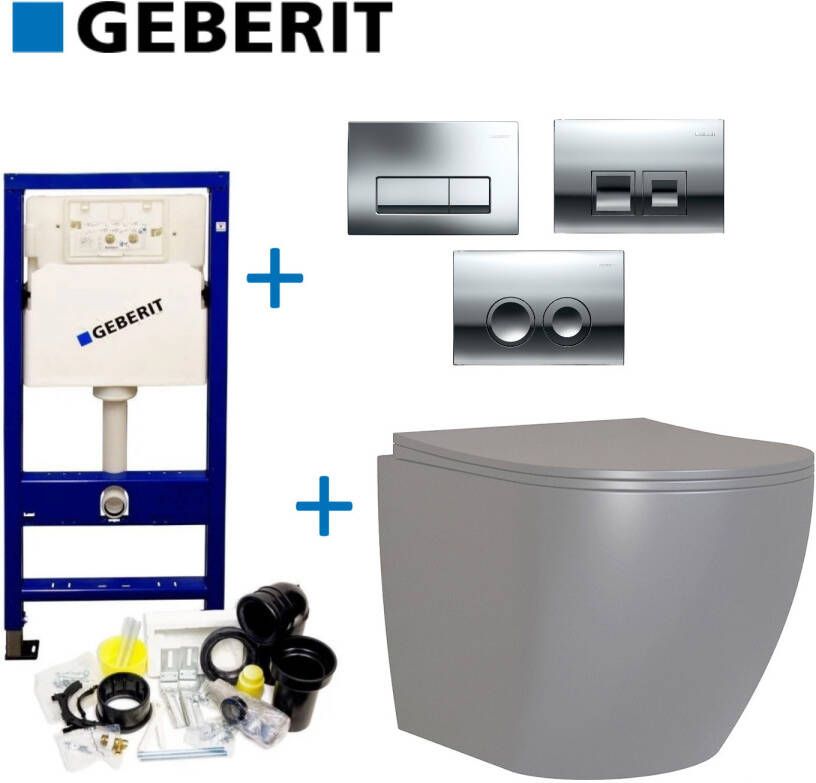 Geberit UP100 Toiletset Compleet | Inbouwreservoir | Grijs Mudo Randloos | Drukplaat Design