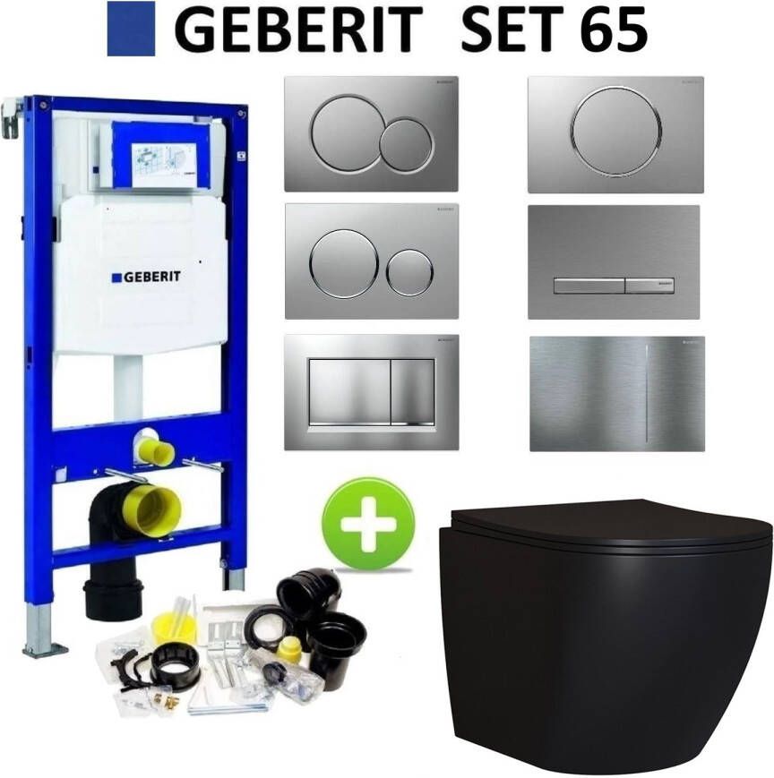 Geberit UP320 Mat Zwart Toiletset set65 Mudo Randloos met Sigma Drukplaat