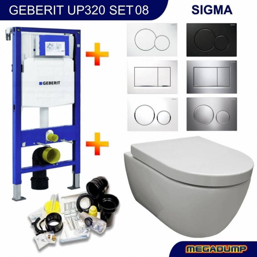 Geberit Up320 Toiletset 08 Aqua Royal Easyflush Rimfree 48 cm Compact Met Sigma Drukplaat