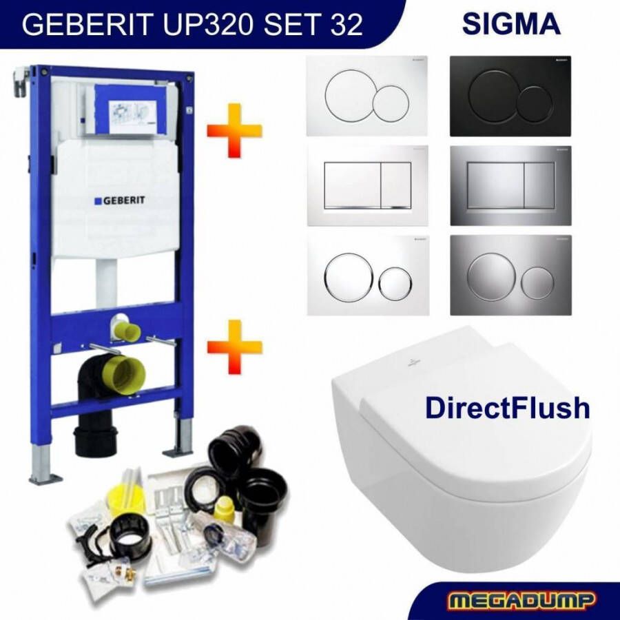 Geberit Up320 Toiletset 32 Villeroy & Boch Subway 2.0 Direct flush Met Bril En Drukplaat