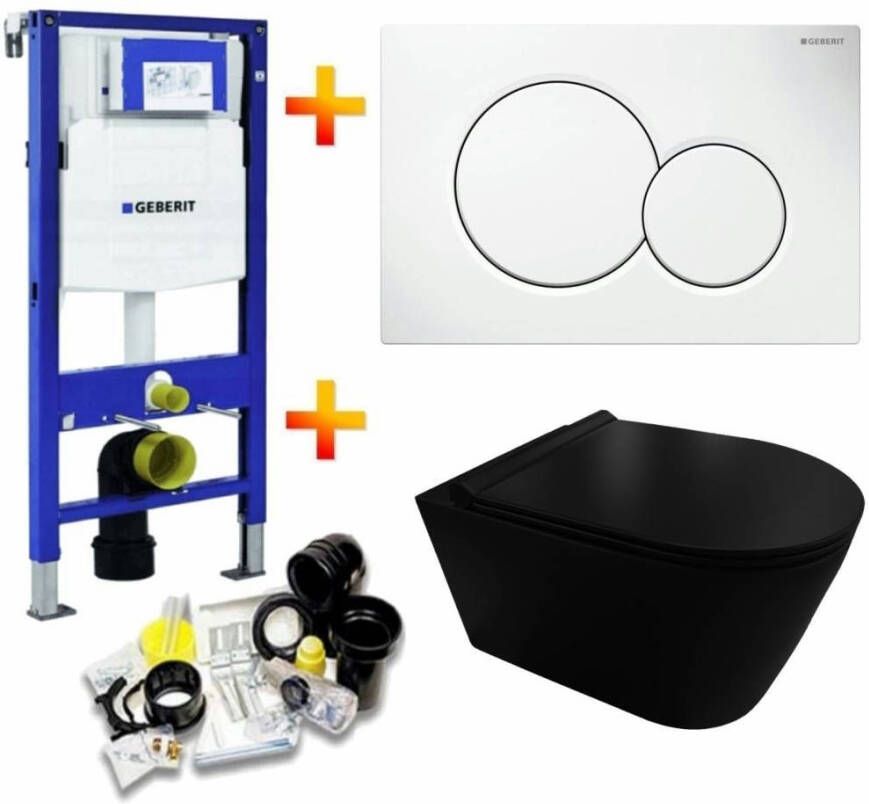 Geberit UP320 Toiletset 35 Civita Black Rimless Mat Zwart Met bril En Drukplaat