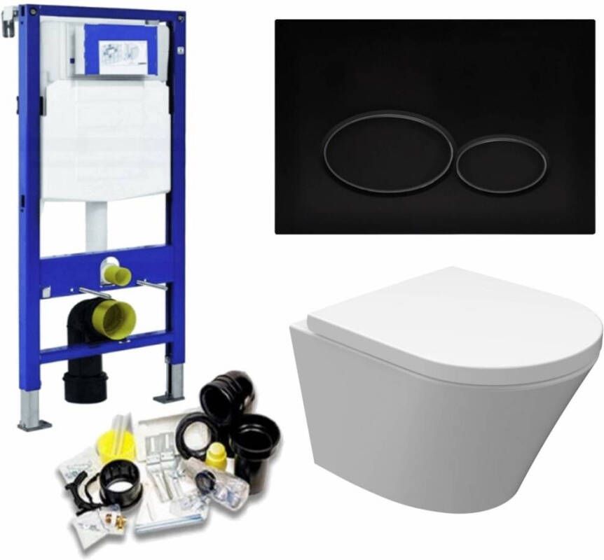 Geberit UP320 Toiletset 37 Aqua Splash Vesta Junior Rimless 47 cm Met Matzwarte Drukplaat