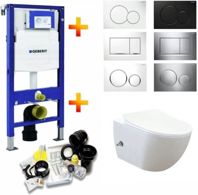 Geberit UP320 Toiletset 46 Creavit Free Rimfree Bidet Met Bril En Drukplaat