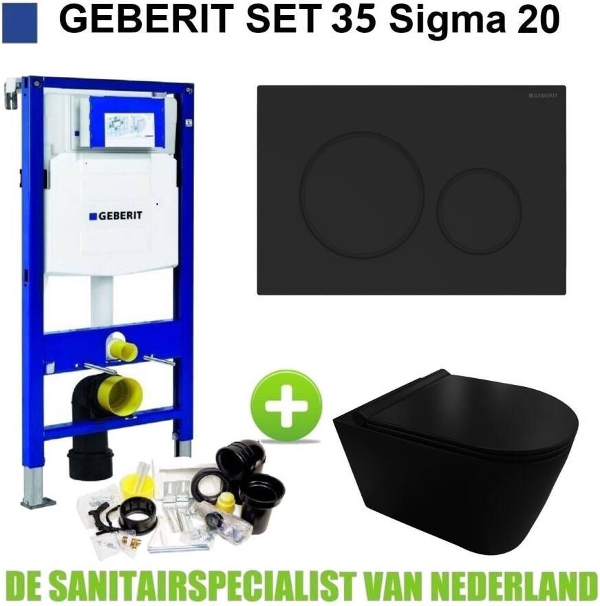 Geberit UP320 Toiletset 35 Civita Black Rimless Sigma 20 Mat Zwart Drukplaat