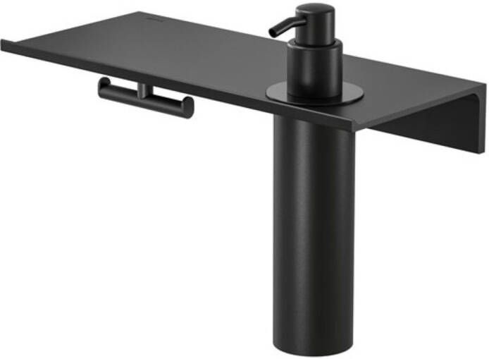 Geesa Leev planchet 28cm zwart met zeepdispenser 200ml zwart met handdoekhaak zwart