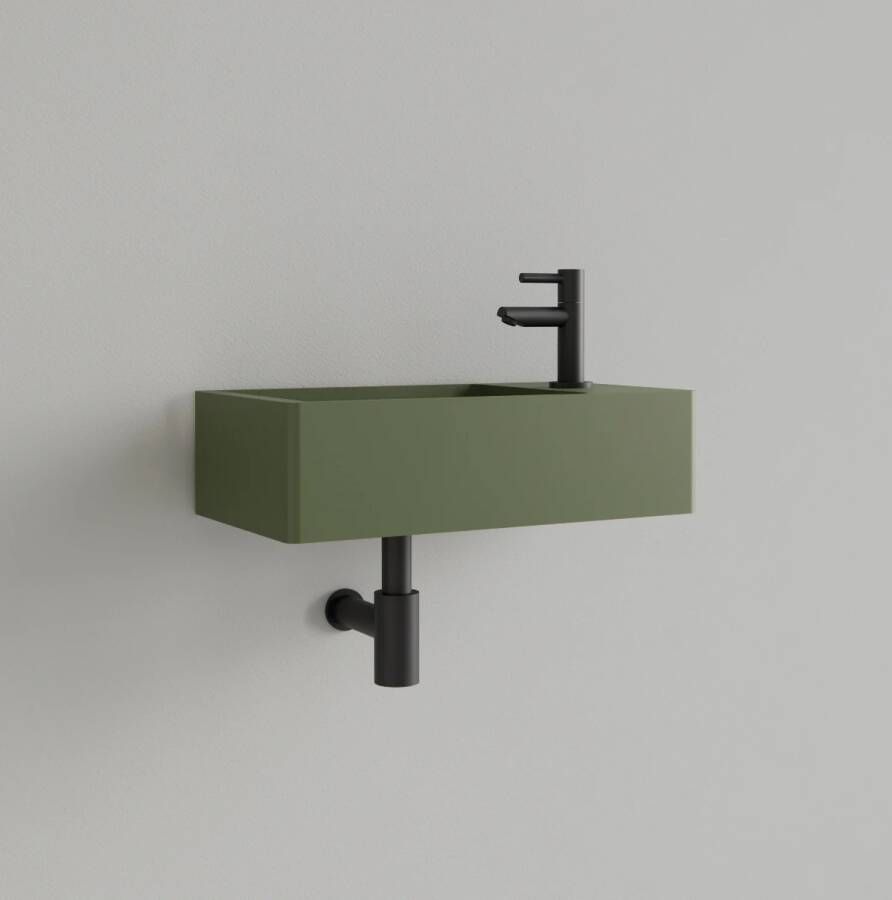 Gliss Design Fontein Freya Solid Marble 40x22x10 cm Met Kraangat Rechts Mat Olijf Groen