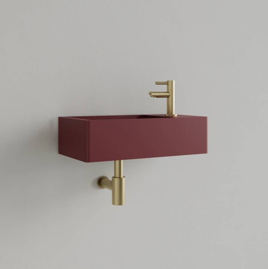 Gliss Design Fontein Freya Solid Marble 40x22x10 cm Met Kraangat Rechts Mat Wijn Rood