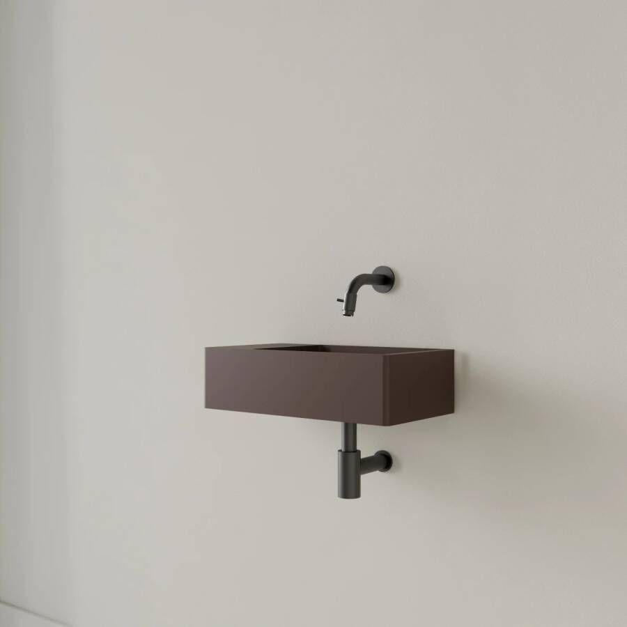 Gliss Design Fontein Freya Solid Marble 40x22x10 cm Zonder Kraangat Links Mat Choco Bruin