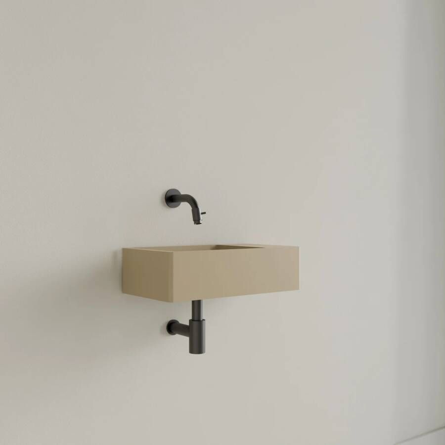 Gliss Design Fontein Freya Solid Marble 40x22x10 cm Zonder Kraangat Rechts Mat Cappuccino
