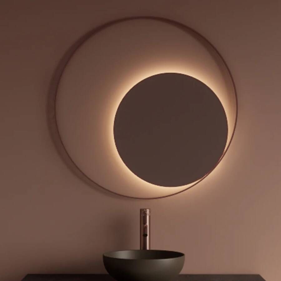 Gliss Design Spiegel Kosmos Koper Rosé Rond met Frame en Indirecte LED Verlichting 140 cm