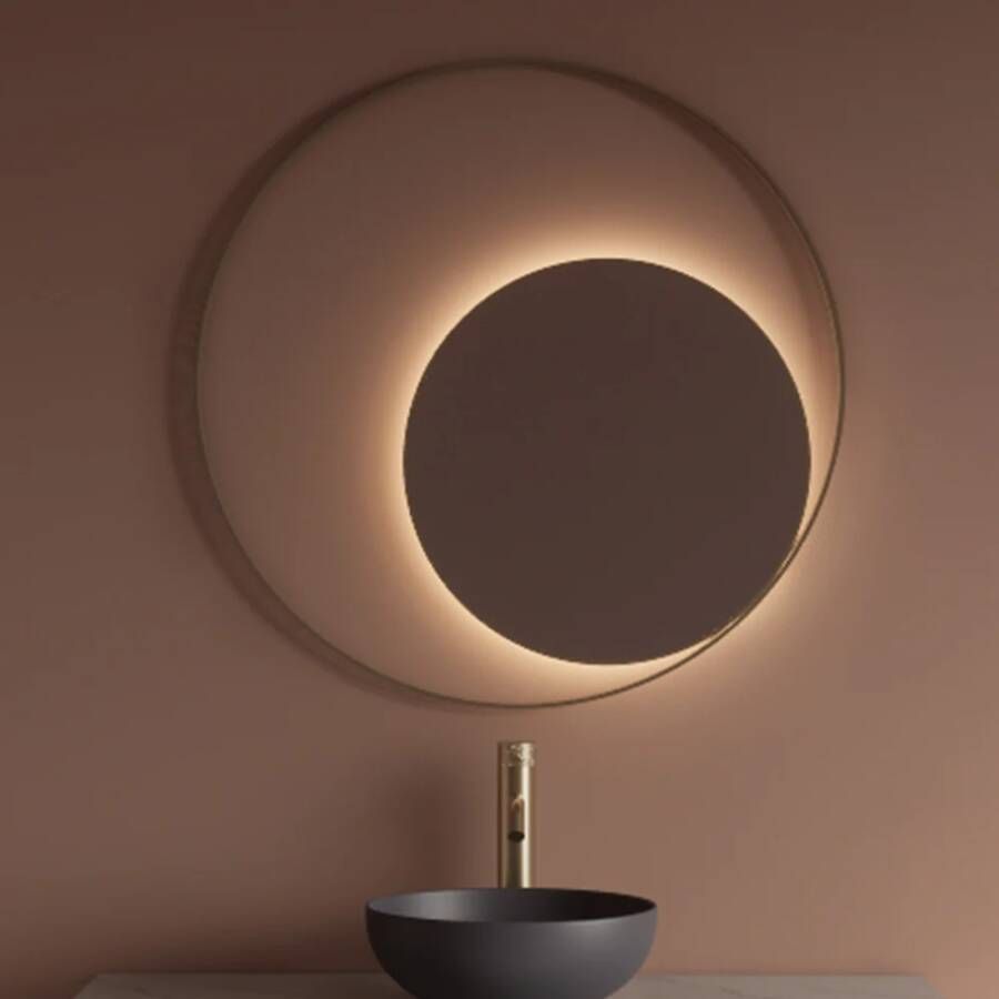 Gliss Design Spiegel Kosmos Mat Goud Rond met Frame en Indirecte LED Verlichting 120 cm