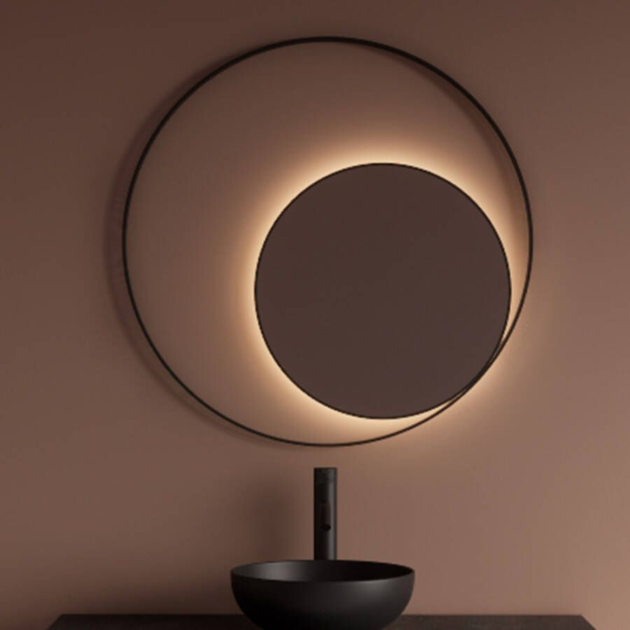 Gliss Design Spiegel Kosmos Mat Zwart met Frame en Indirecte LED Verlichting 120 cm