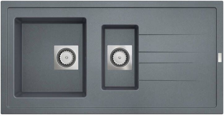 GO by Van Marcke Molto inbouwspoeltafel composiet met 1 5 bakken met afdruip 980 x 500 mm met vierkante manuele plug omkeerbaar grijs 3512343101308 - Foto 2