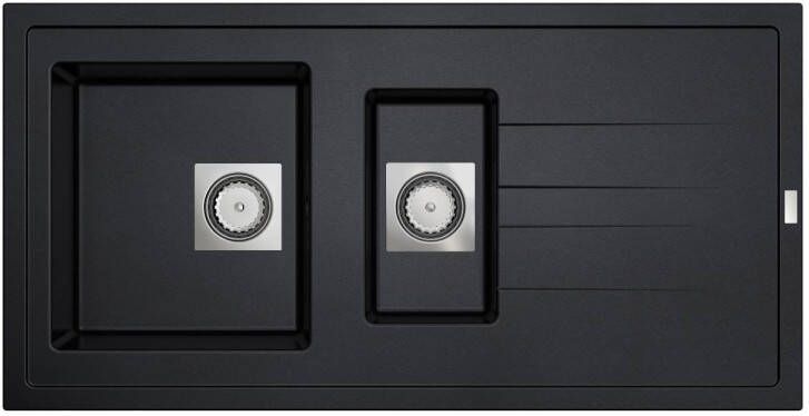 GO by Van Marcke Molto inbouwspoeltafel composiet met 1 5 bakken met afdruip 980 x 500 mm met vierkante manuele plug omkeerbaar zwart 3512343101261 - Foto 2