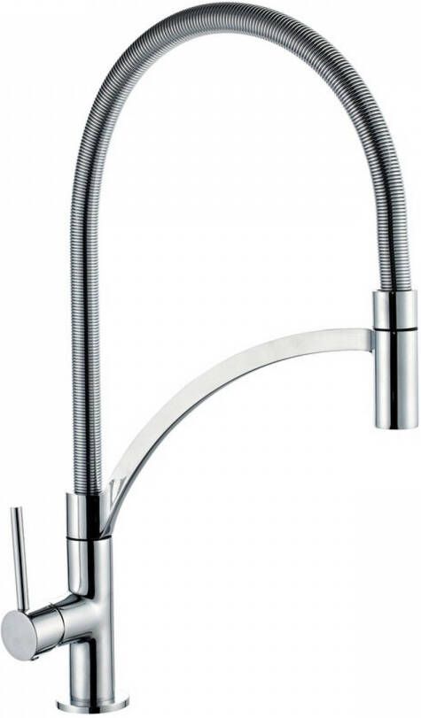 GO by Van Marcke Elegance keukenmengkraan eengreeps hoge draaibare bek uittrekbare sproeier keramische schijven hoog 46.5cm verchroomd messing NI183