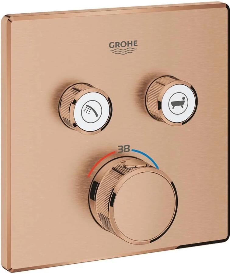GROHE Grohtherm SmartControl Inbouwmengkraan opbouwdeel bad douche thermostaat vierkant 2x omstel hard graphite geborsteld