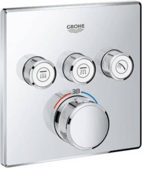 Grohe Inbouw Thermostaatkraan SmartControl Afbouwdeel Met Omstel 3 Functies Vierkant Chroom
