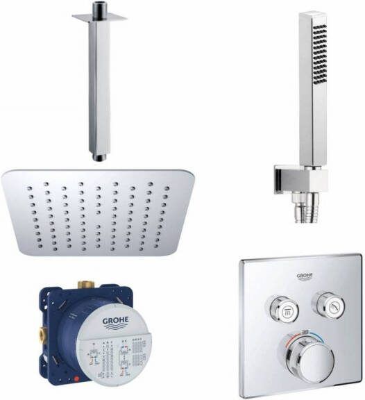 Grohe Wiesbaden SmartControl Inbouw Doucheset Vierkant Met Hoofddouche Plafond Uitloop 20 cm en Handdouche Compleet