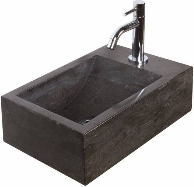 HACEKA Aqualux Nera fonteinset links 40x23x11 rechthoek natuursteen inclusief kraan en sifon 1157792