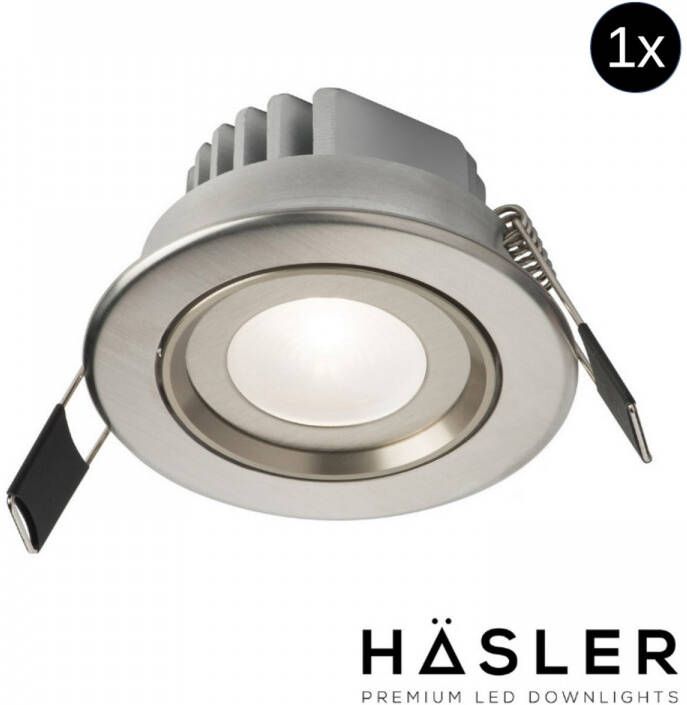 Hasler Inbouwspot Häsler Tarragona Incl. Fase Aansnijding Dimbaar 8 cm 4 Watt Helder Wit RVS Set 10x Set 1 Spot