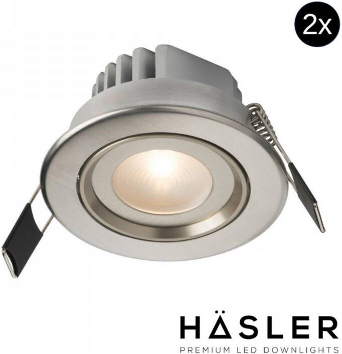 Hasler Inbouwspot Häsler Tarragona Incl. Fase Aansnijding Dimbaar 8 cm 4 Watt Warm Wit RVS Set 2x Set 1 Spot