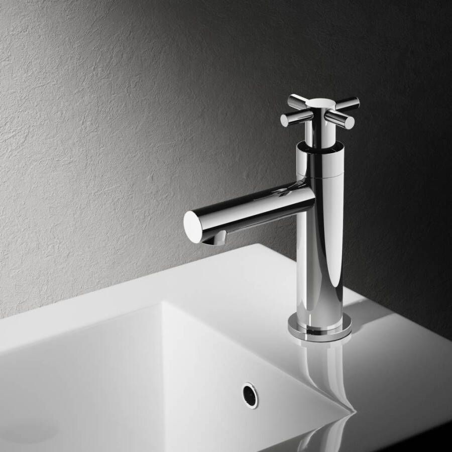 Douche Concurrent Toiletkraan Hotbath Dude Laag Rond Geborsteld Nikkel met Kruisgreep - Foto 2