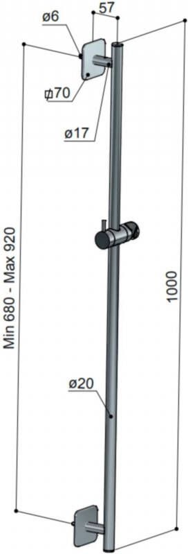 Hotbath Glijstang Gal Verstelbaar 100 cm Geborsteld Gunmetal PVD