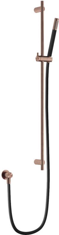 Hotbath Archie glijstangset met staafhanddouche doucheslang 150 cm en wanduitlaat 90 cm geborsteld koper PVD - Foto 1