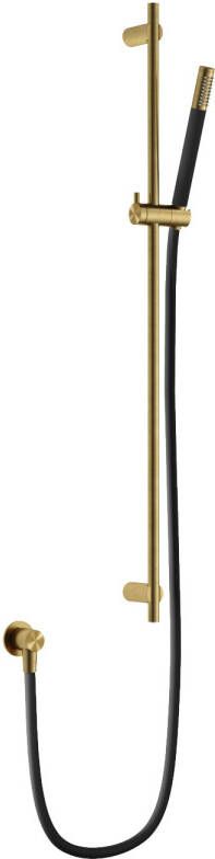 Hotbath Archie glijstangset met staafhanddouche doucheslang 150 cm en wanduitlaat 90 cm geborsteld messing PVD - Foto 1