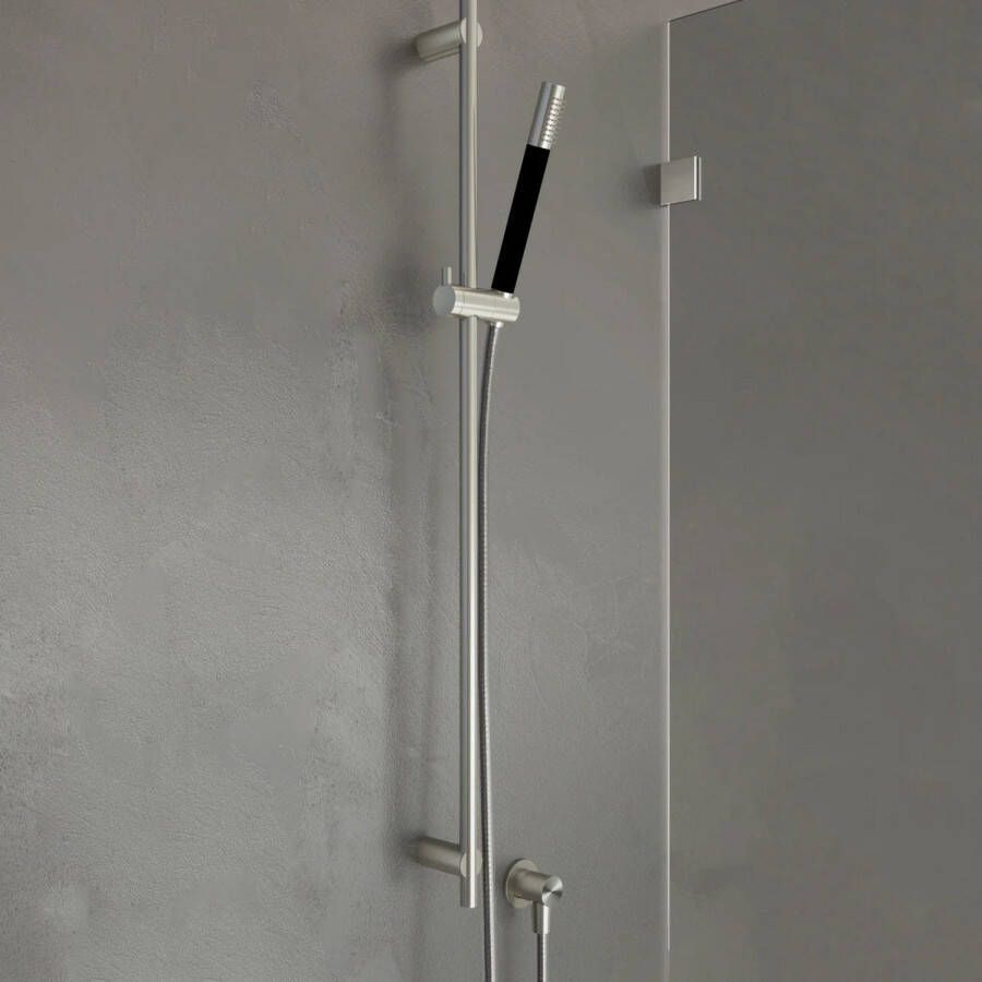 Hotbath Archie glijstangset met staafhanddouche doucheslang 150 cm en wanduitlaat 90 cm geborsteld rvs316