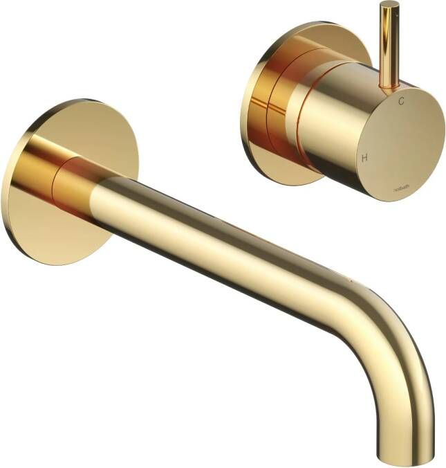 Hotbath Inbouw Wastafelkraan Cobber 18 cm Gebogen Uitloop 1-Hendel Gepolijst Messing
