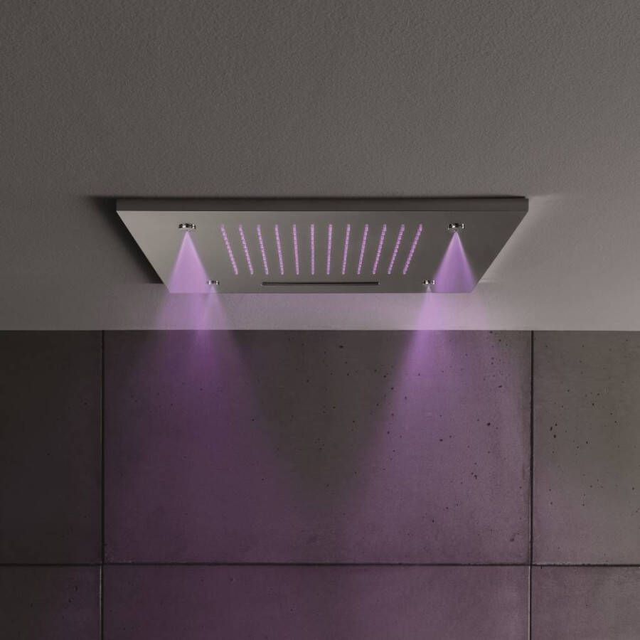 Hotbath Mate Hoofddouche Vierkant Met Led Waterval En Nevel 50 cm M146 Gepolijst RVS