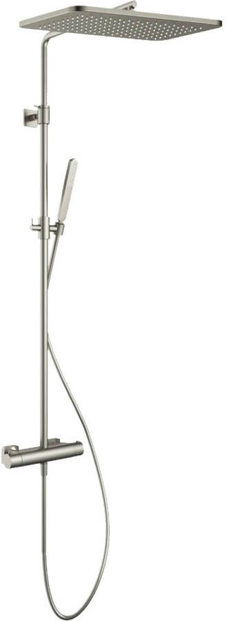 Hotbath Gal thermostatische regendoucheset met 27x40cm rechtoekige hoofddouche staafhanddouche nikkel geborsteld PVD SDSGL9GNP5